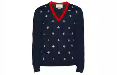Gucci Bee Print V-Neck Sweater