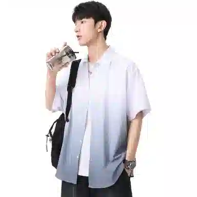 袋鼠 美式复古基础款简约宽松休闲轻薄透气凉感翻领短袖衬衫 男女同款