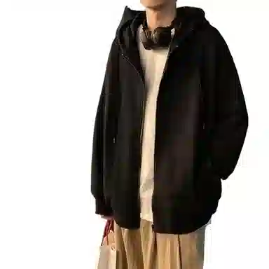 玉儿恋 纯色连帽落肩宽松开衫拉链休闲卫衣 男款