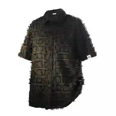 快鱼 潮牌时尚纯色宽松舒适百搭休闲翻领落肩短袖衬衫 男女同款