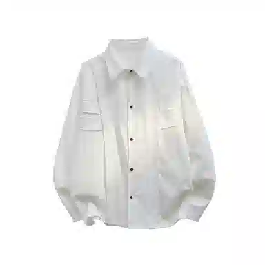 快鱼 美式简约高街高品质基础对称假口袋打底时尚个性设计翻领无性别主义潮流舒适休闲长袖衬衫 男女同款