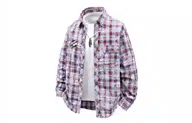 王者荣耀 裴擒虎款美式复古格子条纹打底学院风基础款趣味简约字母百搭翻领纽扣舒适透气长袖衬衫 男女同款