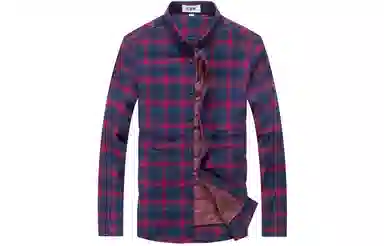 恒源祥 磨毛格子尖领加绒加厚保暖羽绒通勤休闲长袖衬衫 男款