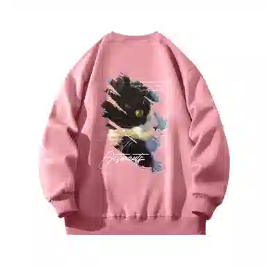 海底小纵队 美式复古猫英文品牌涂鸦印花重磅圆领落肩卫衣 男女同款