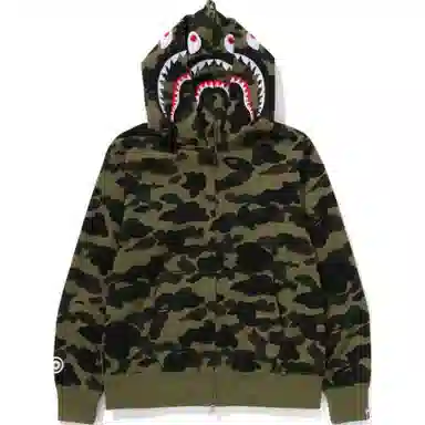 BAPE SS25 Camo Shark Double Zip Hoodie Green