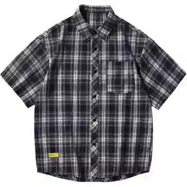 颂希尔 复古格子休闲短袖衬衫 男女同款