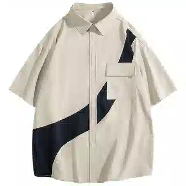 快鱼 韩版简约百搭潮流宽松时尚撞色休闲短袖翻领衬衫 男女同款