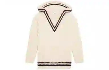 CELINE FW21 Logo Striped Wool Hoodie Beige