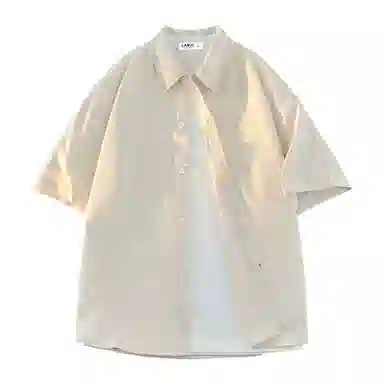 兰缪 美式复古高街风纯色基础款满天星宽松休闲日常百搭通勤学生党圆领重磅短袖衬衫 男女同款