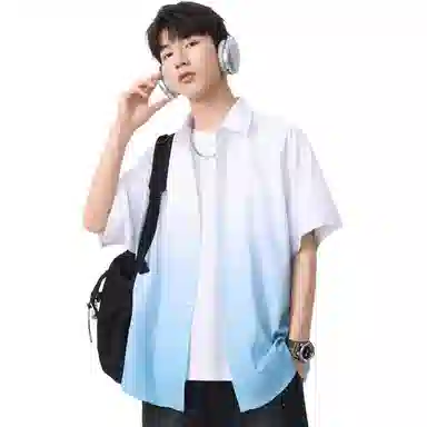 袋鼠 美式复古基础款简约宽松休闲轻薄透气凉感翻领短袖衬衫 男女同款