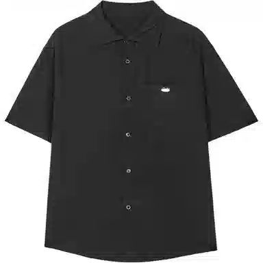 轻迎 夏季港风薄款大码金属标短袖衬衫 男款