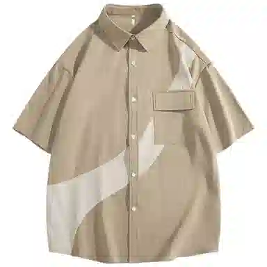 快鱼 韩版简约百搭潮流宽松时尚撞色休闲短袖翻领衬衫 男女同款