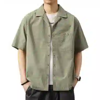 贵色 高端古巴领凉感抗皱休闲美式复古轻薄透气短袖衬衫 男女同款