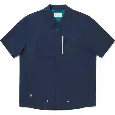 中国李宁 反光防泼水防晒宽松休闲短袖衬衫 男女同款 海军蓝