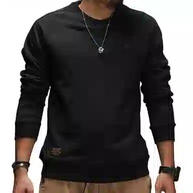 季言 休闲纯色修身卫衣 男款 黑色