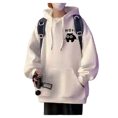 北极绒 连帽纯棉落肩套头美式字母卡通印花简约潮牌宽松卫衣 男