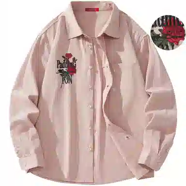 帕丁顿熊 绅士小熊玫瑰花高端万针刺绣休闲潮流百搭美式宽松长袖衬衫 男女同款