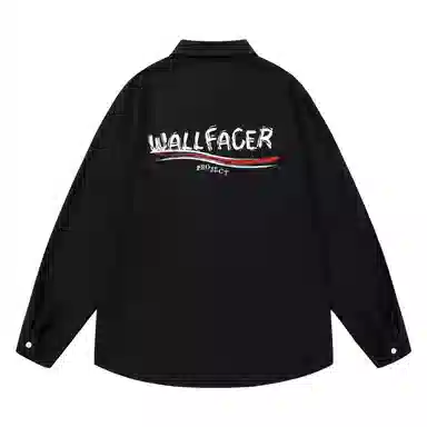 三体 面壁者系列 美式复古简约基础款字母印花纯色翻领开衫百搭宽松透气薄款内搭学生多巴胺长款日常通勤打底长袖衬衫 男女同款