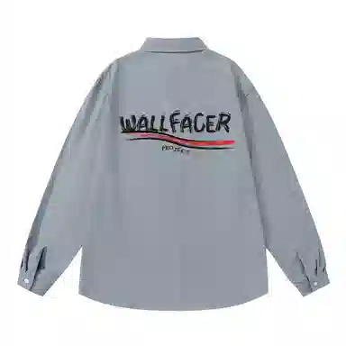 三体 面壁者系列 美式复古简约基础款字母印花纯色翻领开衫百搭宽松透气薄款内搭学生多巴胺长款日常通勤打底长袖衬衫 男女同款