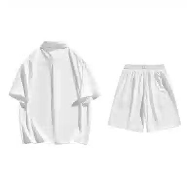 大卫贝肯 美式复古简约纯色宽松透气高级感痞帅垂感短袖上衣休闲字母休闲短裤衬衫套装 男女同款