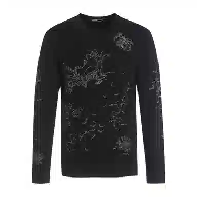 Andrew Mackenzie Vintage Animal Print Lightweight Crewneck Sweater Black