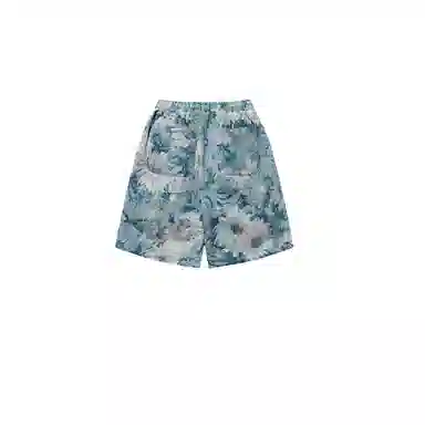 玉儿恋 潮牌美式花卉满印复古宽松五分休闲短裤 男款