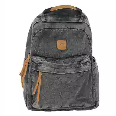 單倉 复古简约个性初高中学生大容量轻便百搭书包 牛仔布 背包双肩包 常规 男女同款情侣款 黑色/浅蓝色/深蓝色