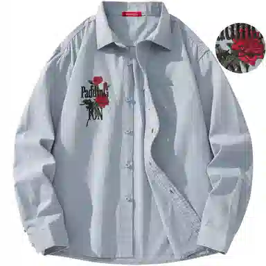 帕丁顿熊 绅士小熊玫瑰花高端万针刺绣休闲潮流百搭美式宽松长袖衬衫 男女同款