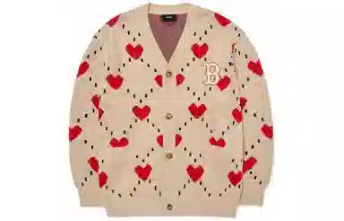 MLB Heart Series V-Neck Cardigan Beige