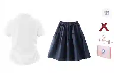 东鲸岁时记 气质设计感小众舒适制服 女款 白色短袖衬衫+藏青色半裙 买赠小物+衣架
