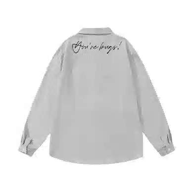三体 你们都是虫子系列 复古美式简约基础款字母印花长款时尚百搭舒适透气薄款翻领条纹开衫休闲学生多巴胺长袖衬衫 男女同款
