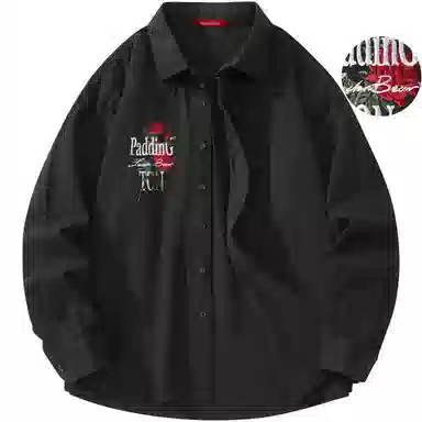 帕丁顿熊 绅士小熊玫瑰花高端万针刺绣休闲潮流百搭美式宽松长袖衬衫 男女同款