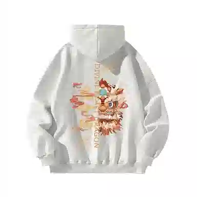 玉儿恋 国潮设计舞狮加绒厚款字母印花连帽落肩百搭宽松卫衣 男女同款