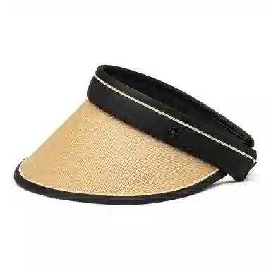 上海故事 空顶遮阳帽大帽檐草帽户外全脸防护显脸小黑胶草编太阳帽可折叠帽子 聚酯纤维 防晒帽 女款