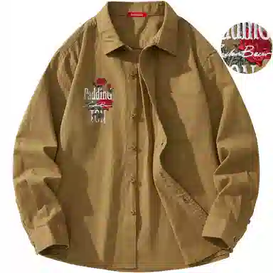 帕丁顿熊 绅士小熊玫瑰花高端万针刺绣休闲潮流百搭美式宽松长袖衬衫 男女同款