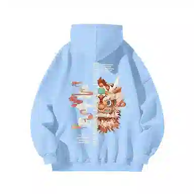 玉儿恋 国潮设计舞狮加绒厚款字母印花连帽落肩百搭宽松卫衣 男女同款