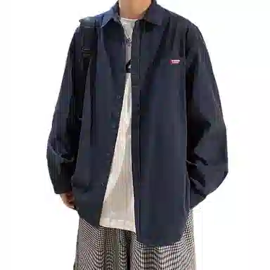 玉儿恋 纯色翻领百搭休闲宽松日系薄款长袖衬衫 男款