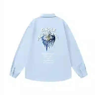 三体 二维化系列 复古美式简约字母印花基础款百搭翻领开衫休闲高街潮牌宽松学生多巴胺学院风日常透气薄款长袖衬衫 男女同款