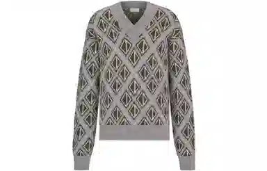 DIOR SS22 Diamond V-Neck Wool Sweater Gray