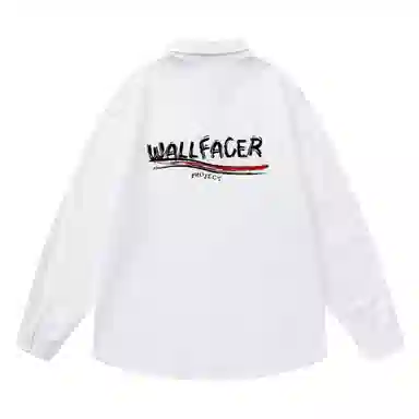 三体 面壁者系列 美式复古简约基础款字母印花纯色翻领开衫百搭宽松透气薄款内搭学生多巴胺长款日常通勤打底长袖衬衫 男女同款