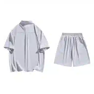 大卫贝肯 美式复古简约纯色宽松透气高级感痞帅垂感短袖上衣休闲字母休闲短裤衬衫套装 男女同款