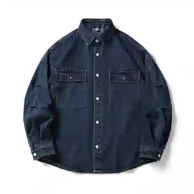 赞仕 美式复古设计感小众个性潮牌牛仔长袖衬衫 男女同款