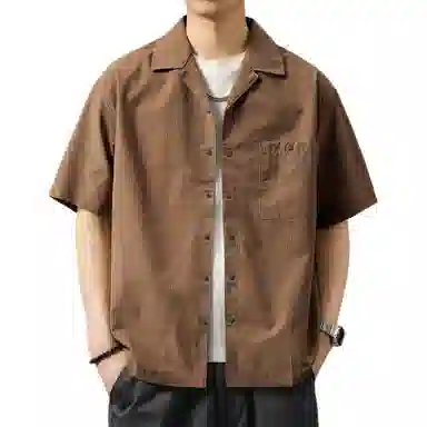 贵色 高端古巴领凉感抗皱休闲美式复古轻薄透气短袖衬衫 男女同款