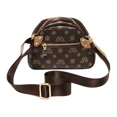 老人头 时尚简约小众印花 合成革 单肩斜挎包 女款 咖色