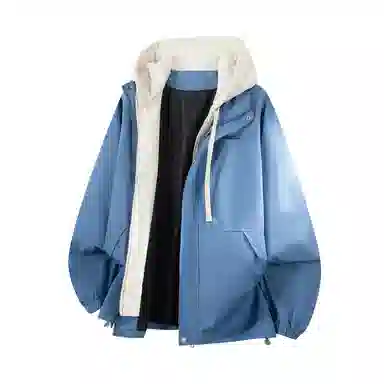 红蜻蜓 美式复古品牌连帽宽松假两件纯色拉链长袖夹克外套 男女同款