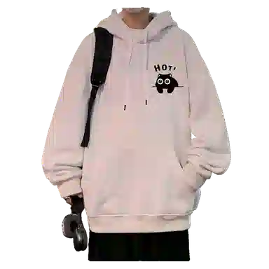 北极绒 连帽纯棉落肩套头美式字母卡通印花简约潮牌宽松卫衣 男