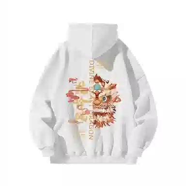 玉儿恋 国潮设计舞狮加绒厚款字母印花连帽落肩百搭宽松卫衣 男女同款