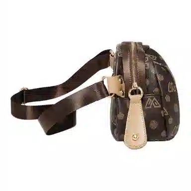 老人头 时尚简约小众印花 合成革 单肩斜挎包 女款 咖色