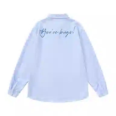 三体 你们都是虫子系列 复古美式简约基础款字母印花长款时尚百搭舒适透气薄款翻领条纹开衫休闲学生多巴胺长袖衬衫 男女同款