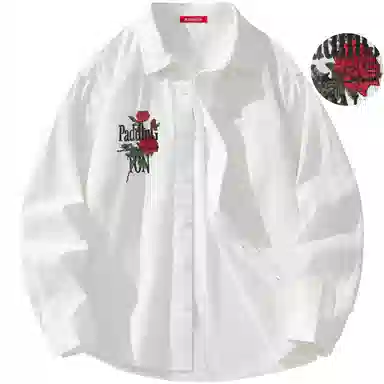 帕丁顿熊 绅士小熊玫瑰花高端万针刺绣休闲潮流百搭美式宽松长袖衬衫 男女同款